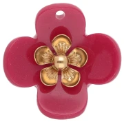 Colgantes de flor de 26 mm de acrílico - Acero inoxidable dorado - Frambuesa x2