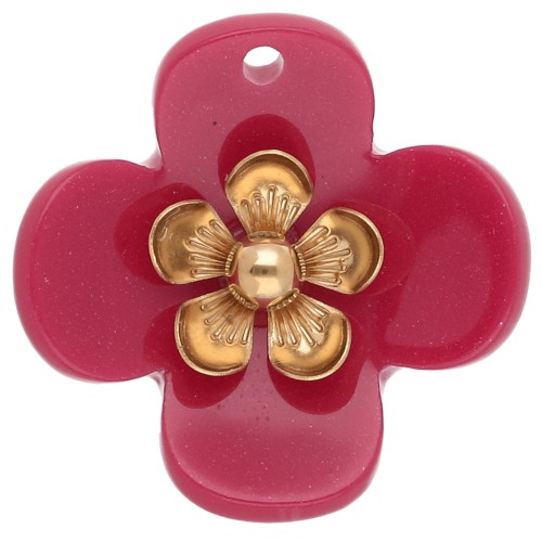 Colgantes de flor de 26 mm de acrílico - Acero inoxidable dorado - Frambuesa x2