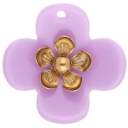 Colgantes de flor de 26 mm de acrílico - Acero inoxidable dorado - Lila x2