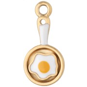 Colgante con forma de sartén y huevo frito, 21 x 10 mm - Acero inoxidable 304 Dorado - Blanco - Amarillo
