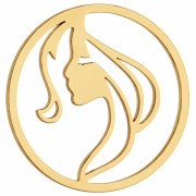 Entrepieza redonda de 18 mm - motivo de rostro de mujer - Acero inoxidable 316L dorado x1