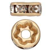Cuentas redondas con strass de 8 mm - Acero inoxidable 304 Dorado - Crystal x1