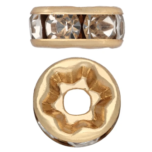 Cuentas redondas con strass de 8 mm - Acero inoxidable 304 Dorado - Crystal x1