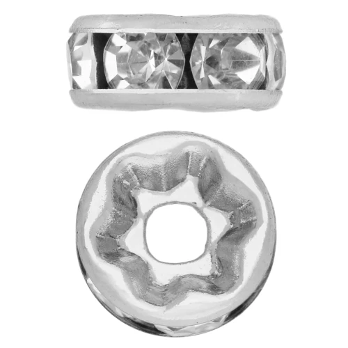 Cuentas redondas con strass de 8 mm - Acero inoxidable 304 - Crystal x1