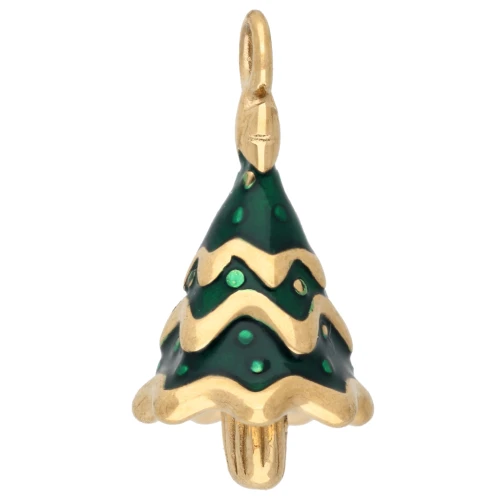 Colgante de árbol de Navidad de 22 x 11 mm con resina epoxi - Acero inoxidable 304 Dorado - Verde x1