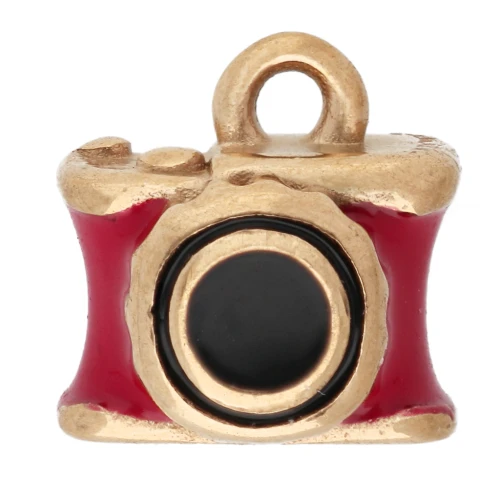 Dije con forma de cámara de 9,5 mm con resina epoxi - Acero inoxidable 304 Dorado - Rojo x1