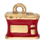 Dije con forma de cámara de 9,5 mm con resina epoxi - Acero inoxidable 304 Dorado - Rojo x1