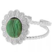 Anillo con diseño de flor trenzado, ajustable de la talla T52 a la T58, con cabujón de 8 x 6 mm - Acero inoxidable 304 x 1