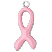 Dije con la cinta de concienciación, 14 x 6 mm, de resina epoxi - Acero inoxidable 316L - Rosa claro x1
