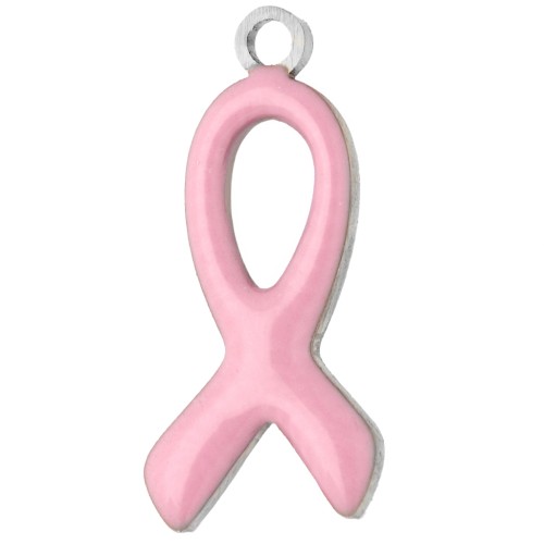 Dije con la cinta de concienciación, 14 x 6 mm, de resina epoxi - Acero inoxidable 316L - Rosa claro x1