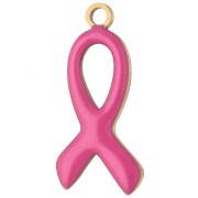 Dije con la cinta de concienciación, 14 x 6 mm, de resina epoxi - Acero inoxidable 316L Dorado - Fucsia
