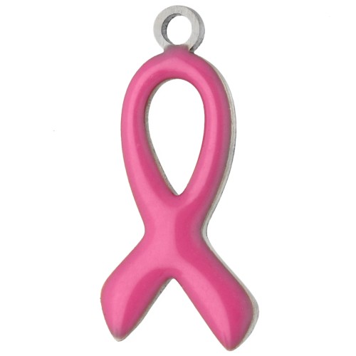 Dije con cinta de concienciación, 14 x 6 mm, de resina epoxi - Acero inoxidable 316L - Fucsia x1