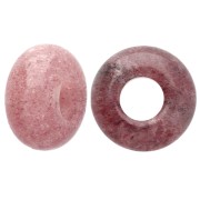 Cuentas redondas con agujero grande - «donuts» de 14 mm imitación de piedra preciosa - Cuarzo fresa x1|raw }}