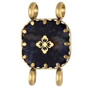 Entrepieza cuadrada de 15 mm con motivo floral - Acero inoxidable 304 Dorado - Lapislázuli teñido