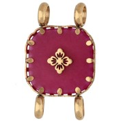 Calcedonia rosa - Entrepieza cuadrada de 15 mm con motivo floral, acero inoxidable 304 Dorado - Calcedonia rosa teñida Entrepieza cuadrada de 15 mm con motivo floral, acero inoxidable 304 Dorado - Calcedonia rosa teñida