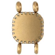 Entrepieza cuadrada de 15 mm con motivo floral, acero inoxidable 304 Dorado - Calcedonia rosa teñida