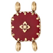 Agate - Entrepieza cuadrada de 15 mm con motivo floral - Acero inoxidable 304 Dorado - Ágata roja teñida Entrepieza cuadrada de 15 mm con motivo floral - Acero inoxidable 304 Dorado - Ágata roja teñida