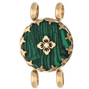 Malaquita - Entrepieza redonda de 15 mm con motivo floral - Acero inoxidable 304 Dorado - imitación de malaquita Entrepieza redonda de 15 mm con motivo floral - Acero inoxidable 304 Dorado - imitación de malaquita