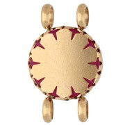 Entrepieza redonda de 15 mm con motivo floral - Acero inoxidable 304 Dorado - Calcedonia rosa teñida