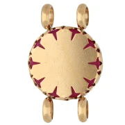 Entrepieza redonda de 15 mm con motivo floral - Acero inoxidable 304 Dorado - Calcedonia rosa teñida