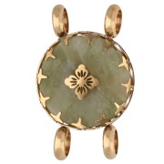Entrepieza redonda de 15 mm con motivo floral - Acero inoxidable 304 Dorado - Jade teñido de color oliva