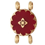 Entrepieza redonda de 15 mm con motivo floral - Acero inoxidable 304 Dorado - Ágata roja teñida