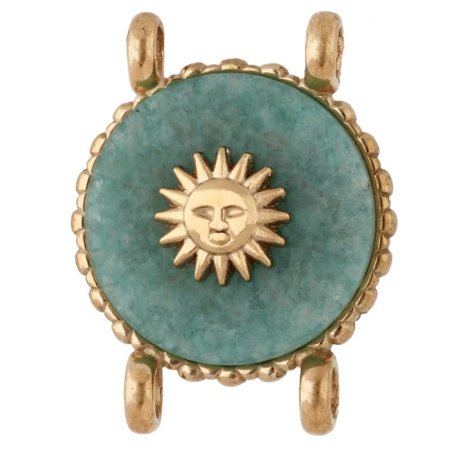 Entrepieza redonda de 14 mm con diseño de sol - Acero inoxidable 304 Dorado - Amazonita