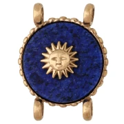 Entrepieza redonda de 14 mm con diseño de sol - Acero inoxidable 304 Dorado - Lapislázuli teñido