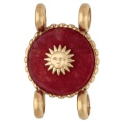 3.9mm - Entrepieza redonda de 14 mm con diseño de sol - Acero inoxidable 304 Dorado - Ágata roja teñida Entrepieza redonda de 14 mm con diseño de sol - Acero inoxidable 304 Dorado - Ágata roja teñida