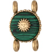 3.9mm - Entrepieza redonda de 14 mm con diseño de sol - Acero inoxidable 304 Dorado - imitación de malaquita Entrepieza redonda de 14 mm con diseño de sol - Acero inoxidable 304 Dorado - imitación de malaquita