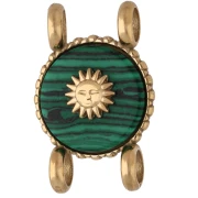 Entrepieza redonda de 14 mm con diseño de sol - Acero inoxidable 304 Dorado - imitación de malaquita