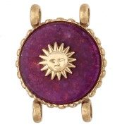 Entrepieza redonda de 14 mm con diseño de sol, acero inoxidable 304 Dorado - Ágata violeta teñida