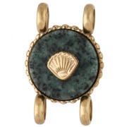 Jaspe - Entrepieza redonda de 14 mm con diseño de concha, acero inoxidable 304 Dorado - Turquesa africana Entrepieza redonda de 14 mm con diseño de concha, acero inoxidable 304 Dorado - Turquesa africana