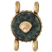 Entrepieza redonda de 14 mm con diseño de concha, acero inoxidable 304 Dorado - Turquesa africana