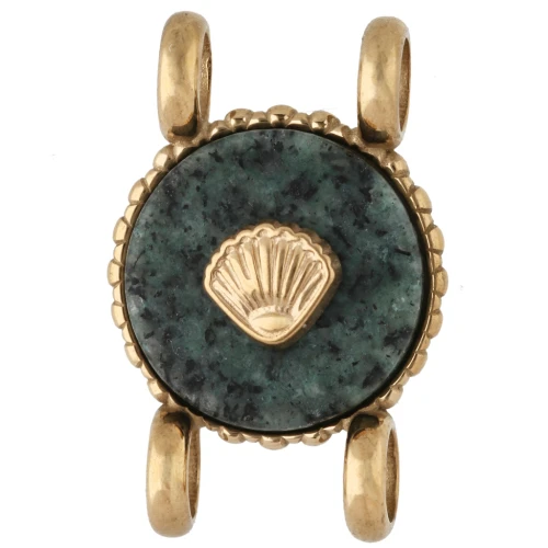 Entrepieza redonda de 14 mm con diseño de concha, acero inoxidable 304 Dorado - Turquesa africana