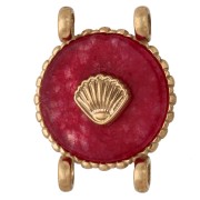 2.1mm - Entrepieza redonda de 14 mm con diseño de concha, acero inoxidable 304 Dorado - Ágata roja teñida Entrepieza redonda de 14 mm con diseño de concha, acero inoxidable 304 Dorado - Ágata roja teñida