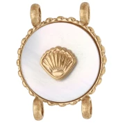 Entrepieza redonda de 14 mm con diseño de concha - Acero inoxidable 304 Dorado - Nácar