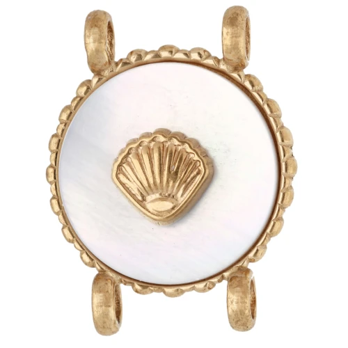 Entrepieza redonda de 14 mm con diseño de concha - Acero inoxidable 304 Dorado - Nácar