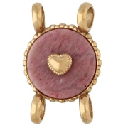 Entrepieza redonda de 14 mm con motivo de corazón - Acero inoxidable 304 Dorado - Rodonita