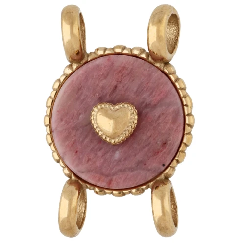 Entrepieza redonda de 14 mm con motivo de corazón - Acero inoxidable 304 Dorado - Rodonita