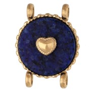 Entrepieza redonda de 14 mm con motivo de corazón - Acero inoxidable 304 Dorado - Lapislázuli teñido