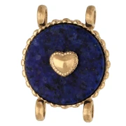 Entrepieza redonda de 14 mm con motivo de corazón - Acero inoxidable 304 Dorado - Lapislázuli teñido