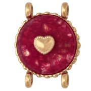 Entrepieza redonda de 14 mm con motivo de corazón - Acero inoxidable 304 Dorado - Ágata roja teñida