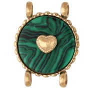 Entrepieza redonda de 14 mm con motivo de corazón - Acero inoxidable 304 Dorado - imitación de malaquita