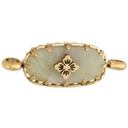 Jade - Entrepieza ovalada de 18 x 8 mm con motivo floral - Acero inoxidable 304 Dorado - Jade oliva Entrepieza ovalada de 18 x 8 mm con motivo floral - Acero inoxidable 304 Dorado - Jade oliva