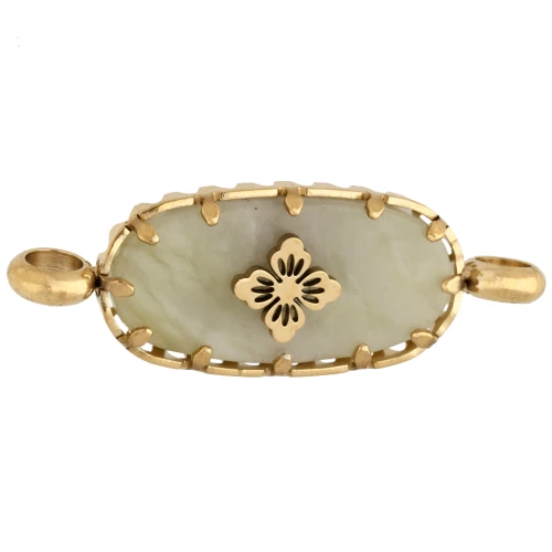 Entrepieza ovalada de 18 x 8 mm con motivo floral - Acero inoxidable 304 Dorado - Jade oliva