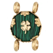 Entrepieza redonda de 14 mm con diseño de trébol - Acero inoxidable 304 dorado - imitación de malaquita