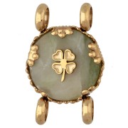 Entrepieza redonda de 14 mm con diseño de trébol - Acero inoxidable 304 Dorado - Jade oliva