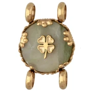 Entrepieza redonda de 14 mm con diseño de trébol - Acero inoxidable 304 Dorado - Jade oliva