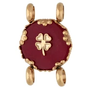Entrepieza redonda de 14 mm con diseño de trébol - Acero inoxidable 304 Dorado - Ágata roja teñida